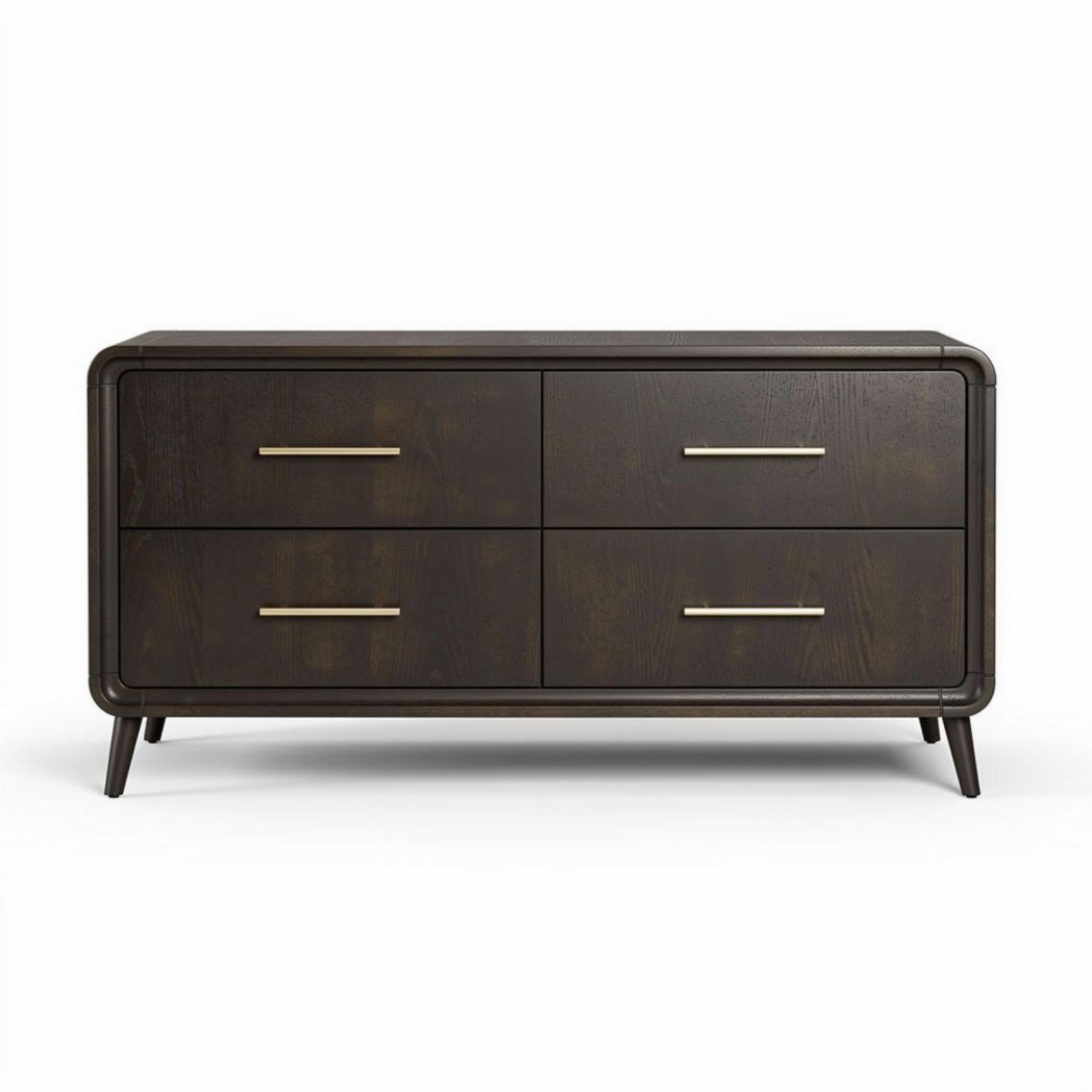 Dark wooden storage cabinet with four drawers and metal handles 120 x 60 x 80cm