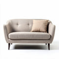 Light beige fabric loveseat with button-tufted back and wooden legs 150 x 80 x 70cm