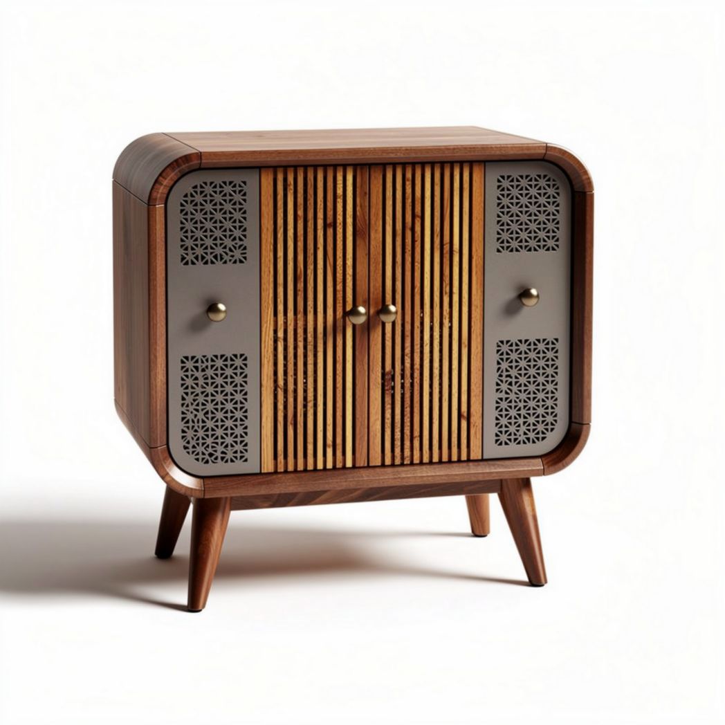 Wooden cabinet with bamboo doors and decorative cutouts 60 x 40 x 90cm