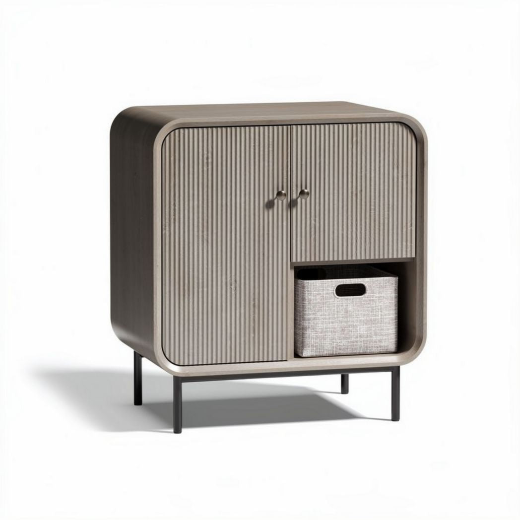 Wooden side cabinet with two doors and open shelf space 80 x 40 x 75cm