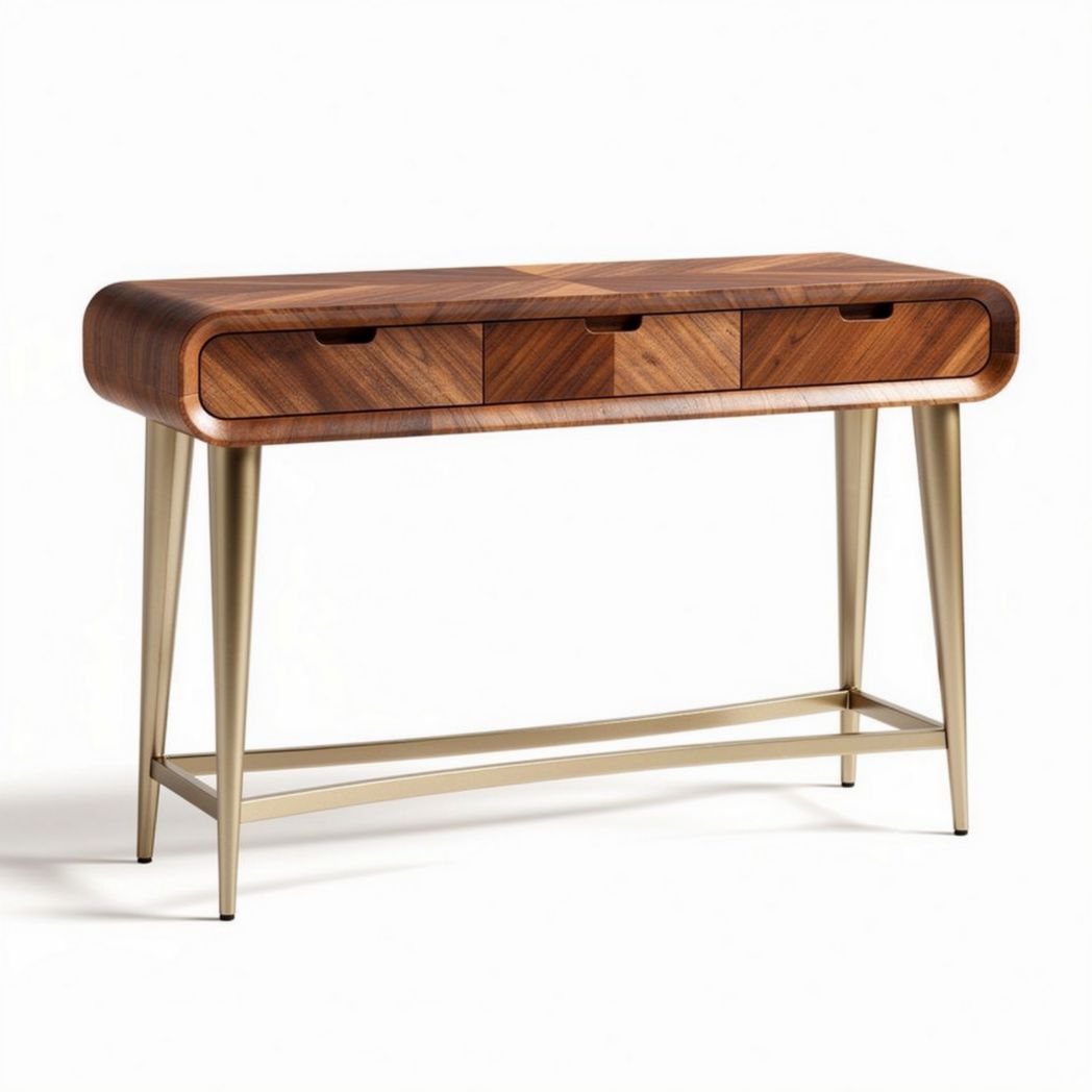 Wooden console table with three drawers and metal legs 150 x 40 x 75cm
