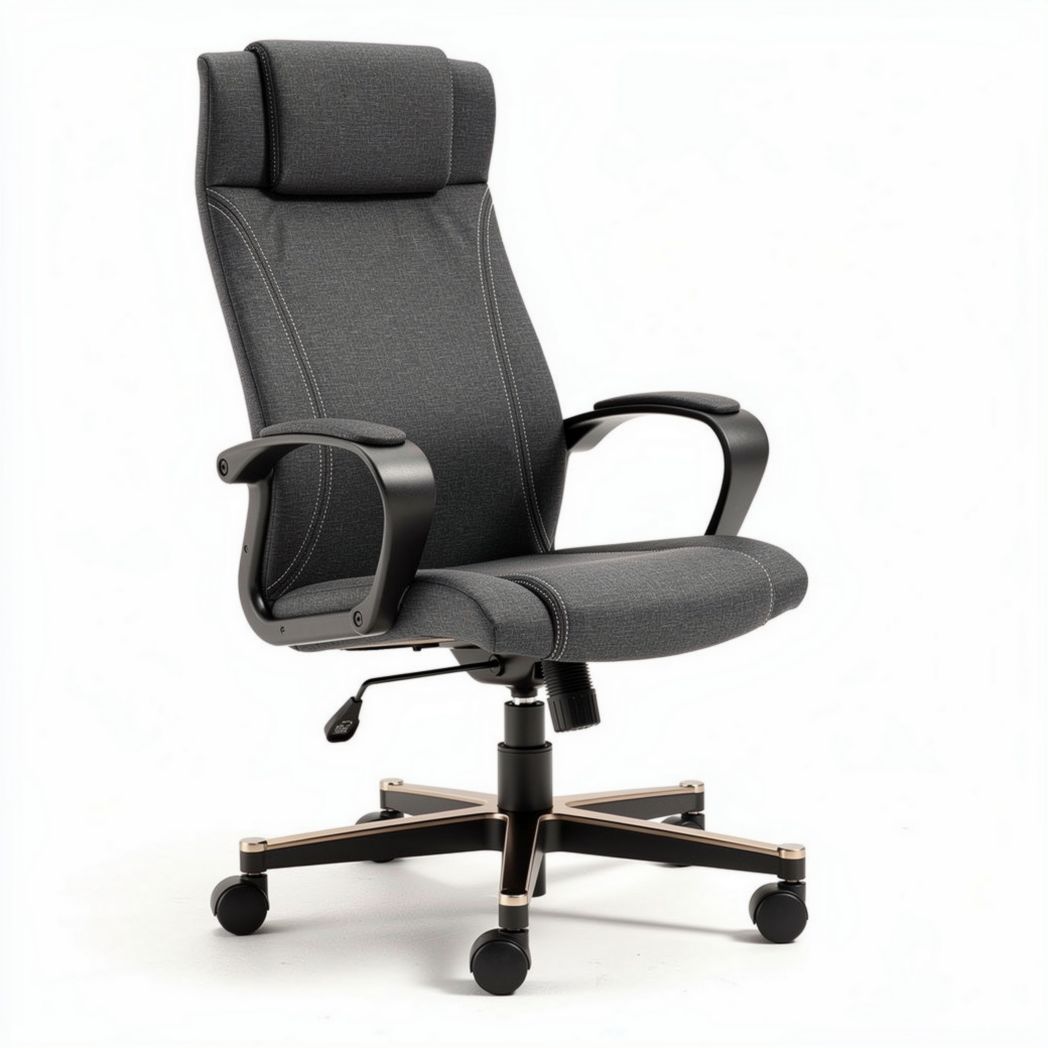 Ergonomic office chair with adjustable headrest and fabric upholstery in gray 80 x 60 x 120cm