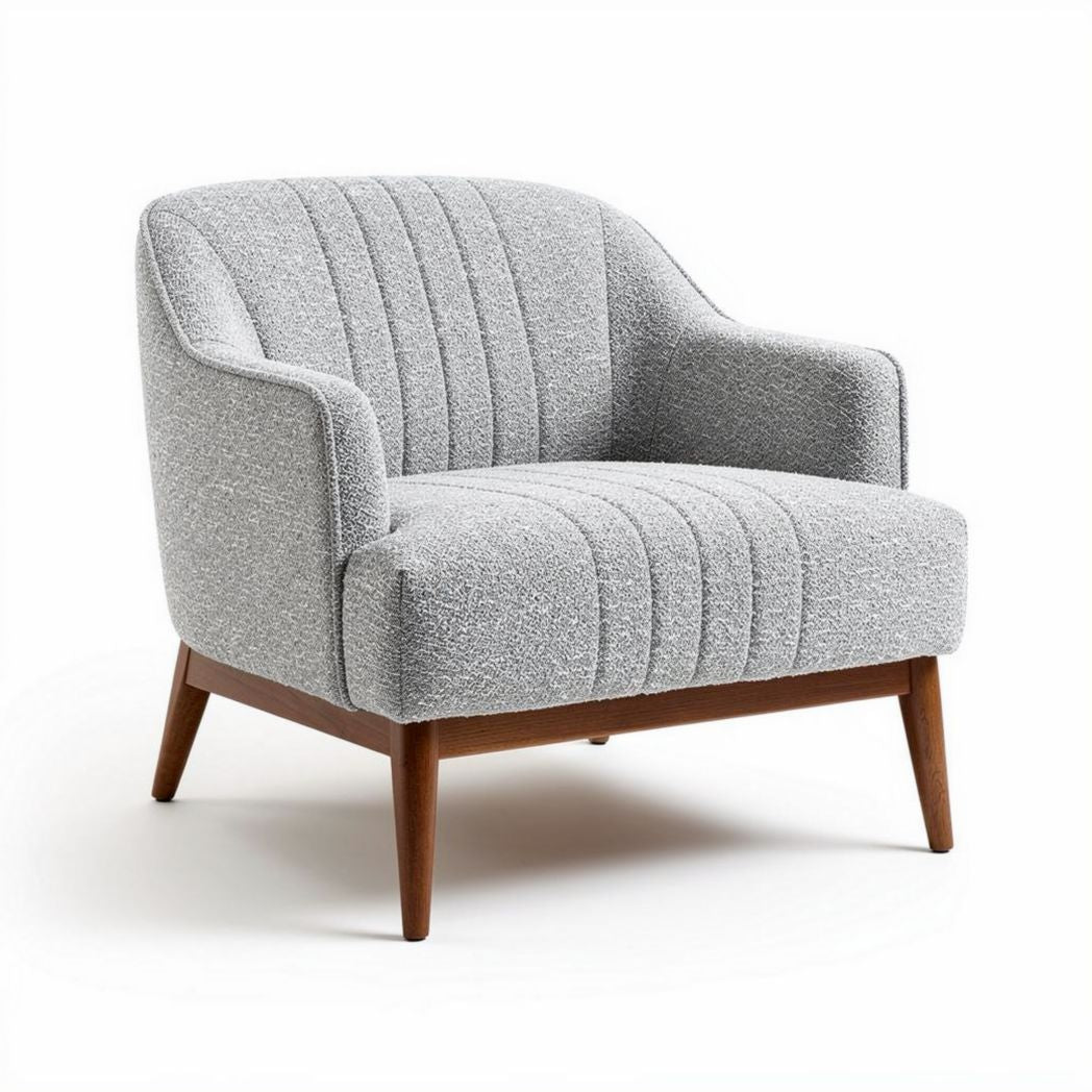 Upholstered accent chair in gray fabric with wood legs 80 x 80 x 70cm
