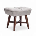 Upholstered footrest in light gray fabric with wooden legs 45 x 40 x 35cm