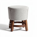 Upholstered round footstool with wooden base in grey fabric 30 x 30 x 40cm