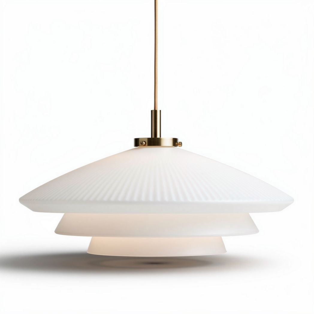 Modern pendant light fixture with frosted glass shade and brass accent 30 x 30 x 15cm