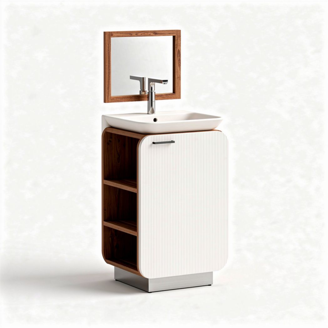 Vanity sink bathroom cabinet with mirror storage space wood and white finish 70 x 40 x 85cm