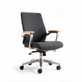 Ergonomic office chair with adjustable armrests and grey fabric upholstery
