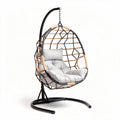 Hanging egg chair with soft cushion in black and natural wood finish 120 x 95 x 200cm