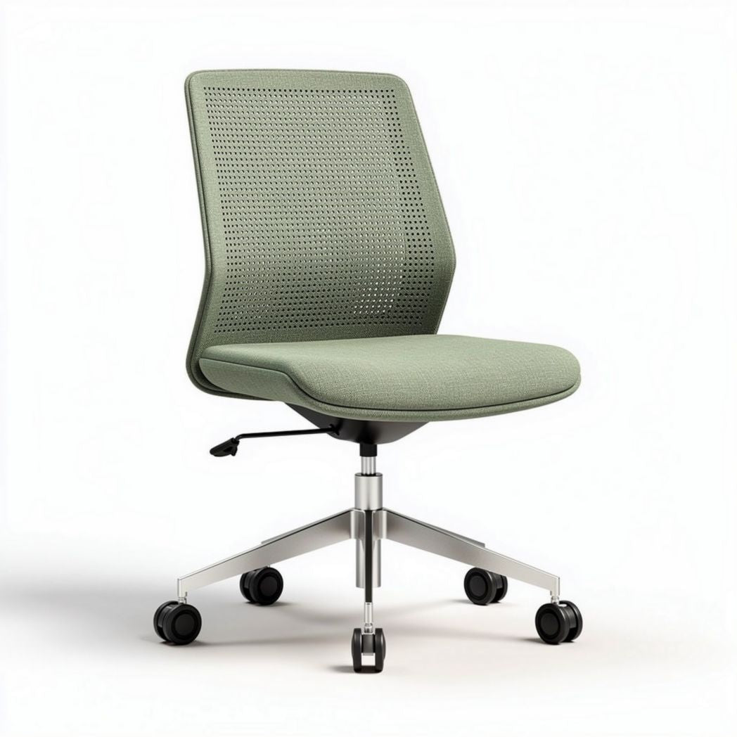 Mesh office chair with adjustable height and green fabric upholstery 45 x 50 x 90cm