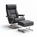 Reclining chair with ottoman in dark grey fabric and chrome frame