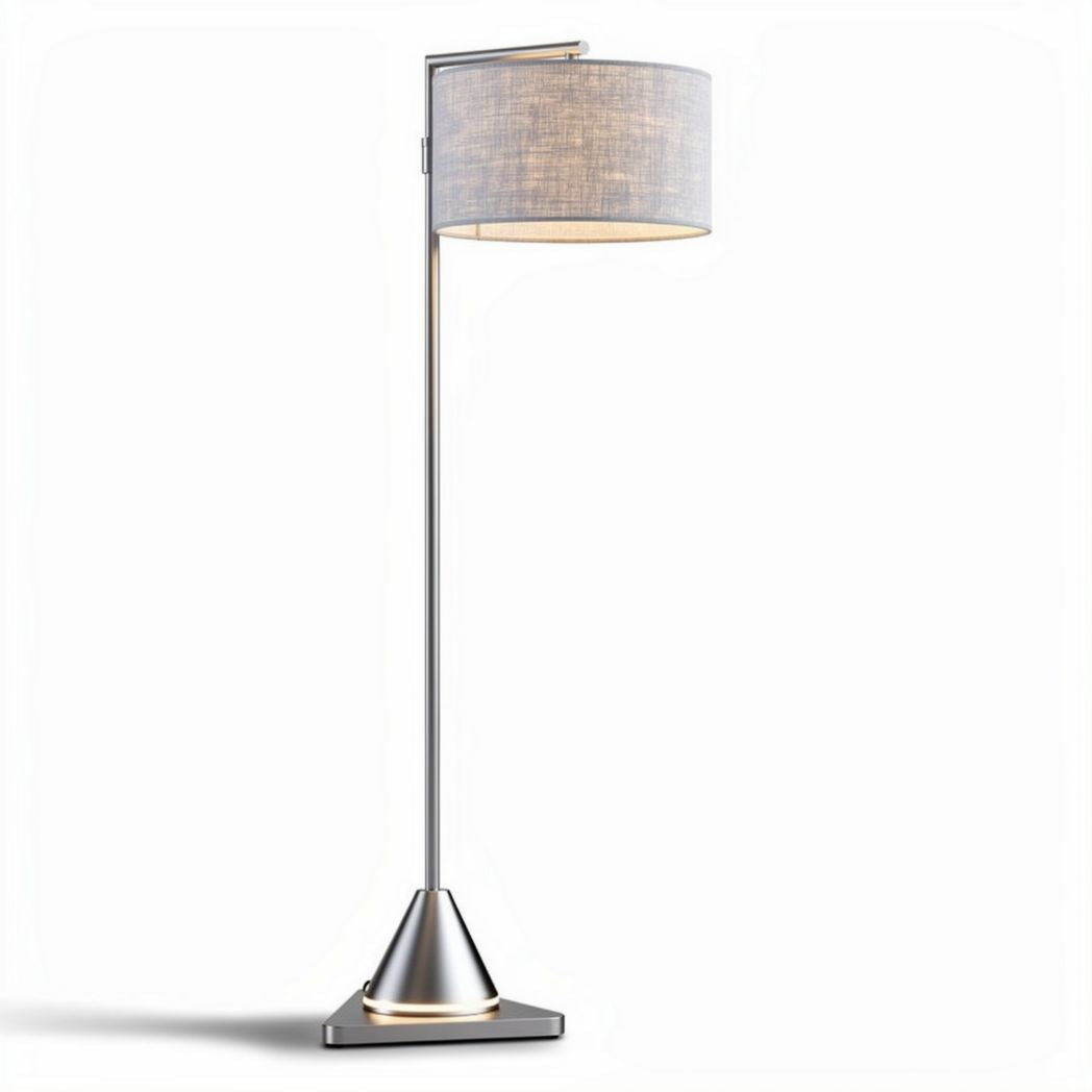 Silver standing floor lamp with linen shade for living room decor 30 x 30 x 150cm