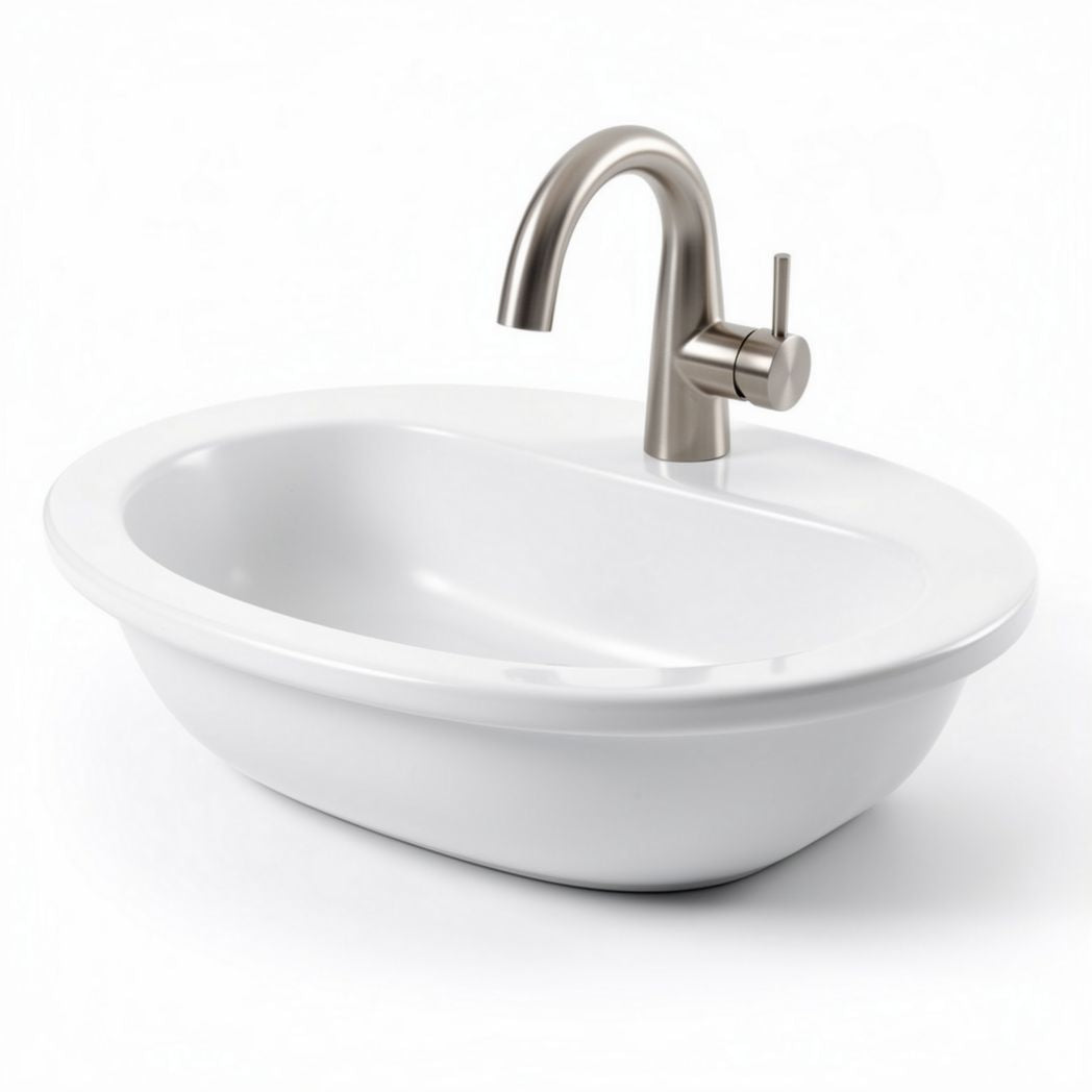 Ceramic bathroom sink with modern brushed nickel faucet 60 x 40 x 15cm